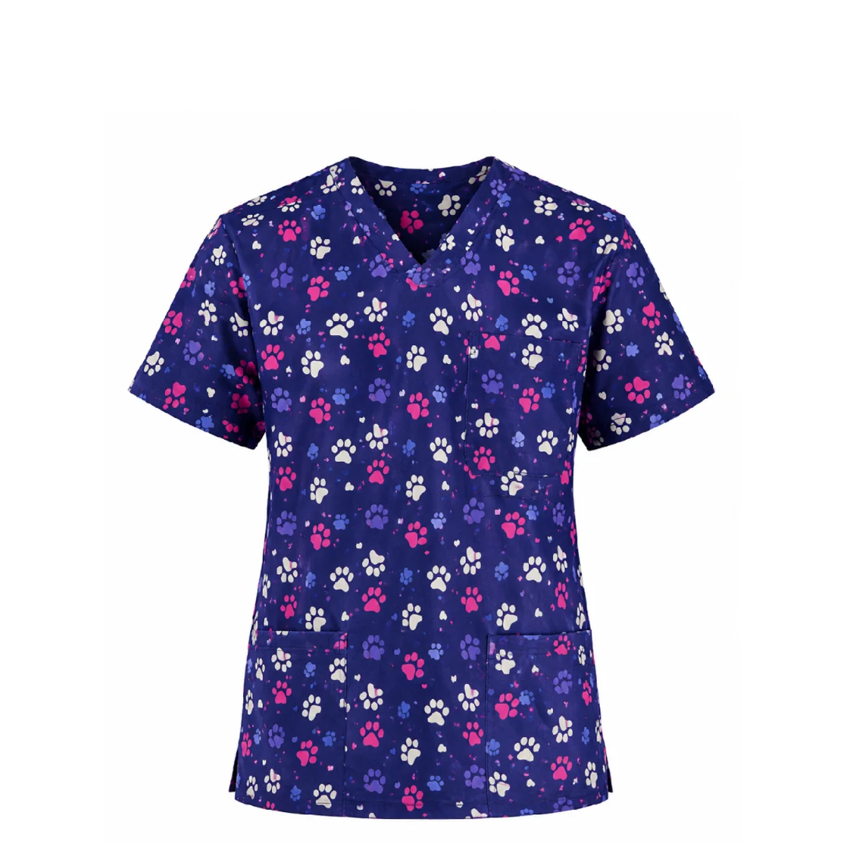 Printed Scrub Top — Paw Prints