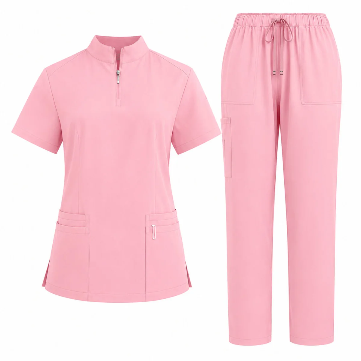 Chinese Collar Scrub Set — Pink