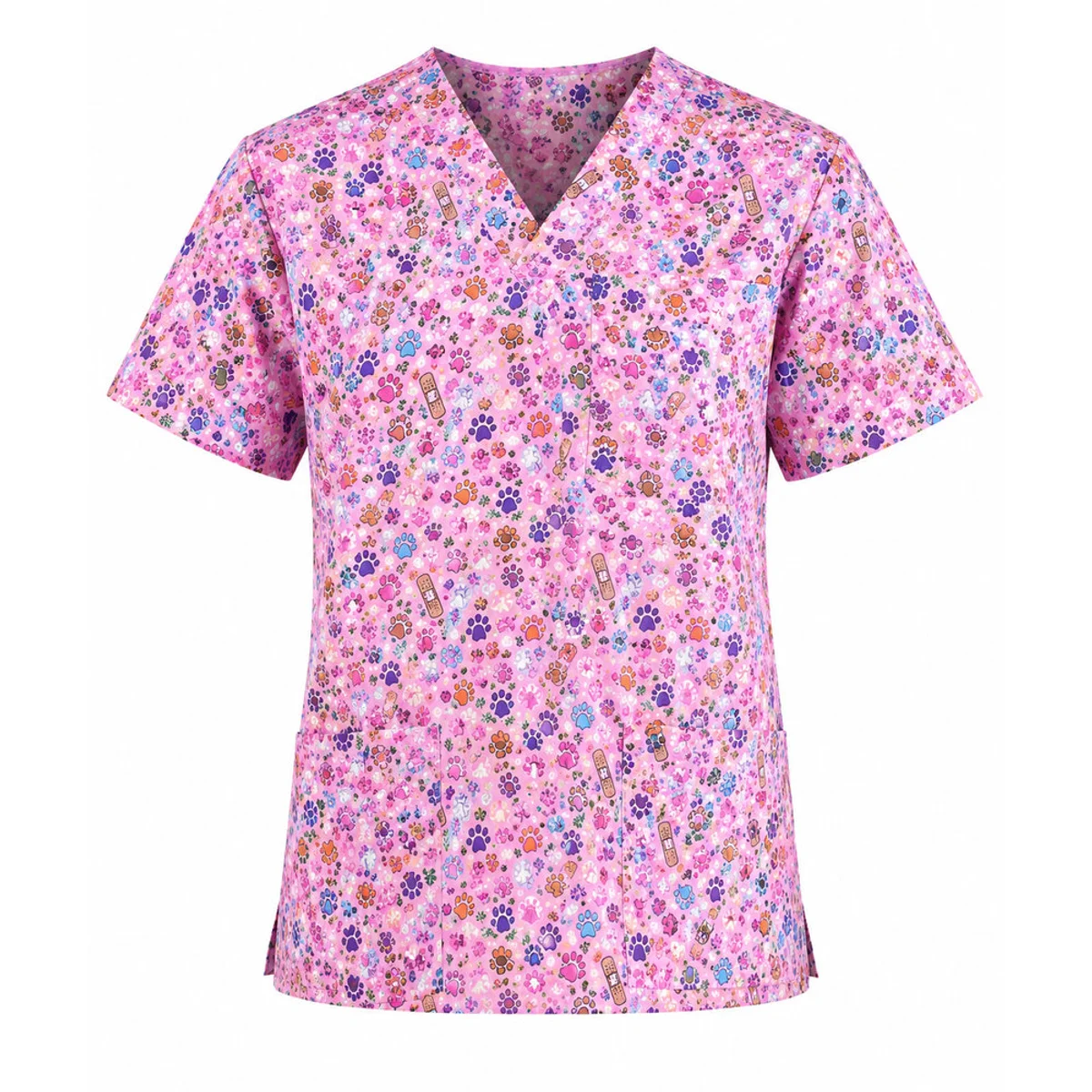 Printed Scrub Top — Paw Prints — Paw Prints